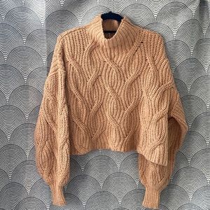 Free People Nude Crop Balloon Sleeve Sweater